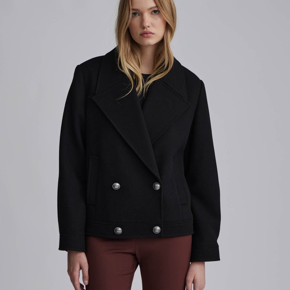 NVLT, TEXTURED WOOL RETRO PEA COAT, BLACK XL